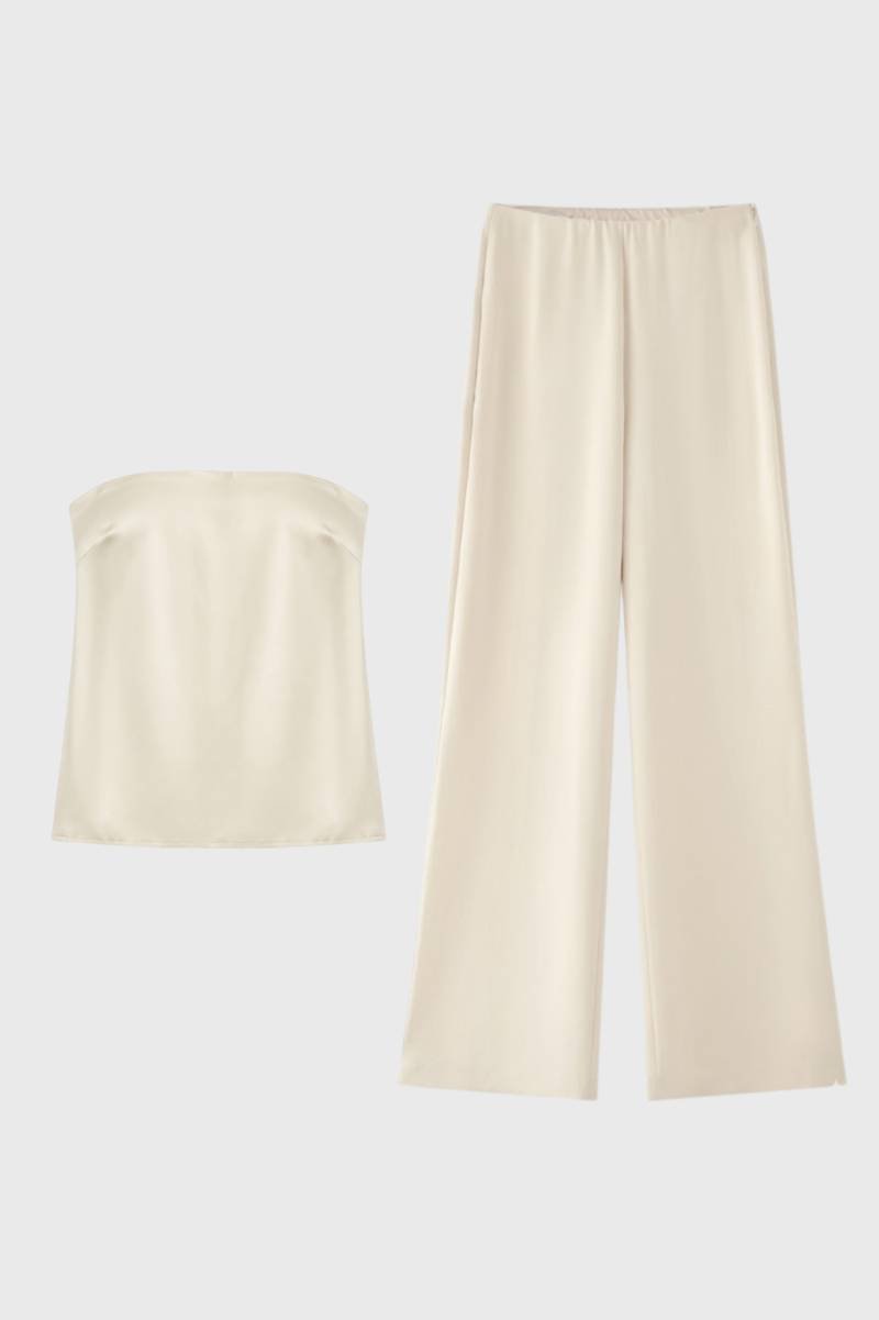 2-Delige Set Dames - Strapless Top met Wijde Broek | Elegant — Crème