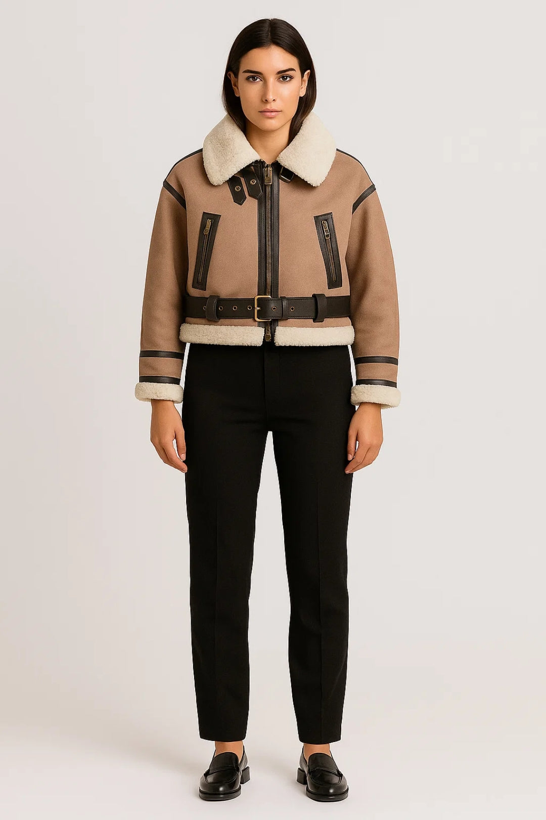 Pilotenjas | Korte Damesjas met Riemdetail | Warm en Stijlvol