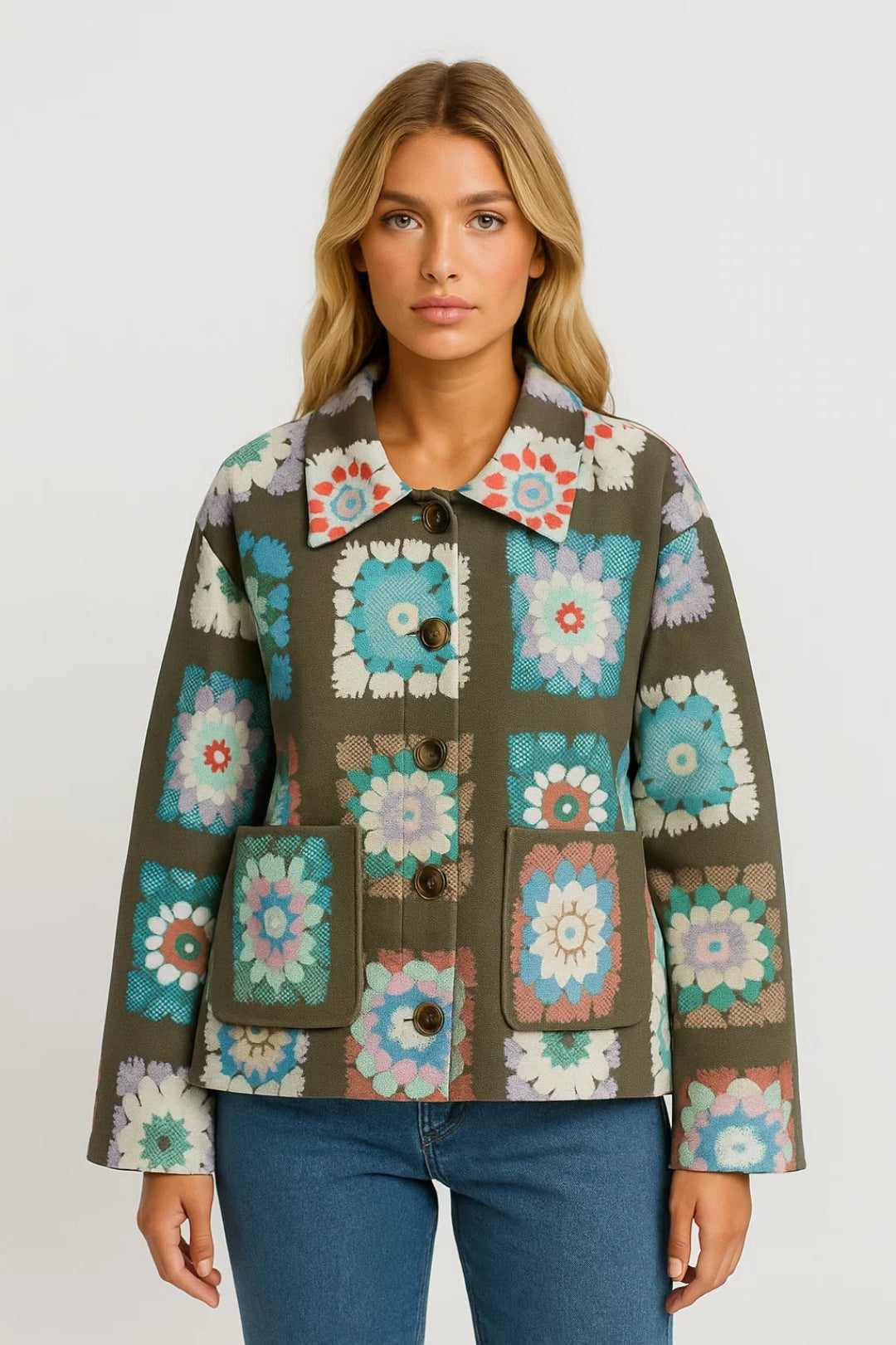 Bloemenprint Jas | Korte Damesjas met Knoopsluiting | Comfortabele Pasvorm