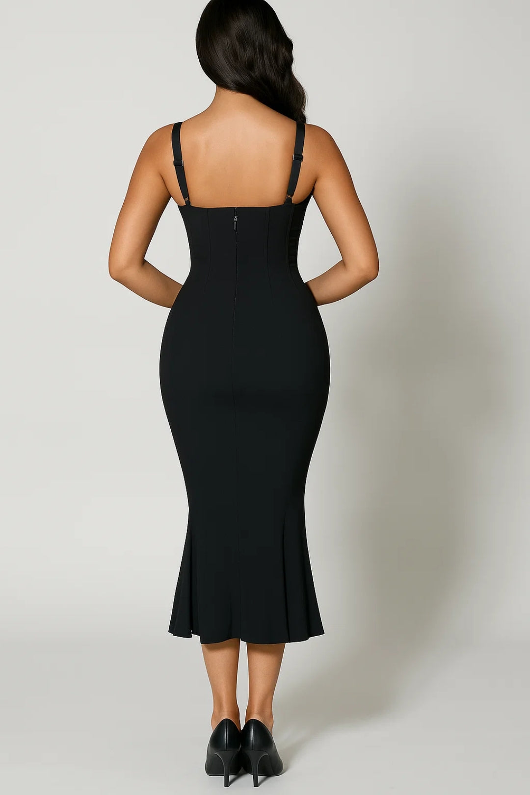 Midi Jurk Dames - Strakke Pasvorm met Uitlopende Zoom | Elegant