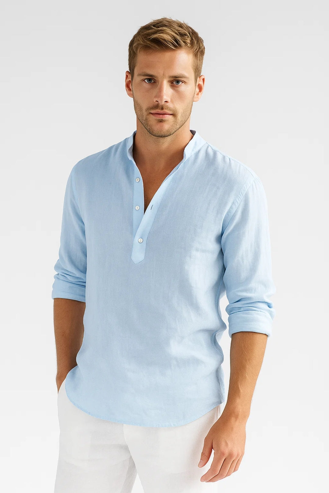 Blouse Heren | Losvallend | Opstaande Kraag | All-Season | Comfortabele pasvorm | Geschikt voor dagelijks gebruik