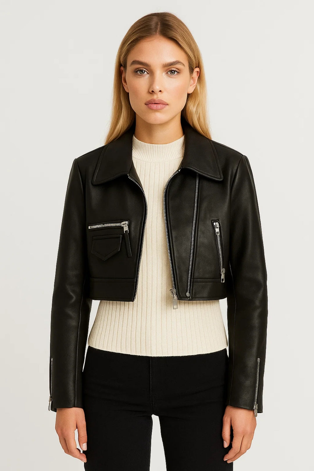 Cropped Bikerjack Dames | Strakke Pasvorm | Stoer en Tijdloos
