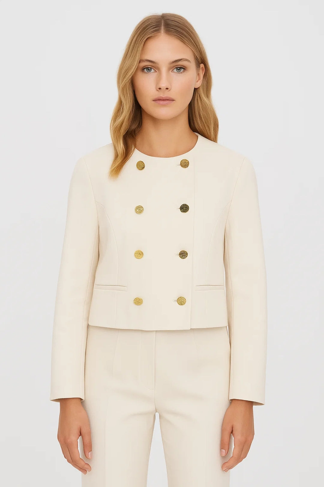 Cropped Blazer | Dubbele Rij Gouden Knopen | Elegant en Gestructureerd