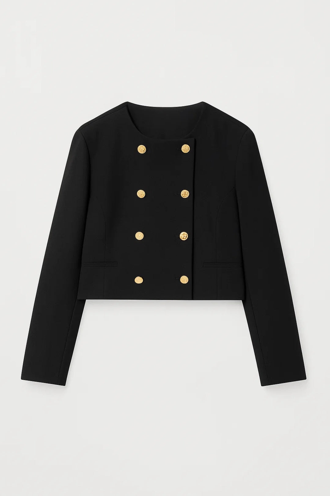 Cropped Blazer | Dubbele Rij Gouden Knopen | Elegant en Gestructureerd