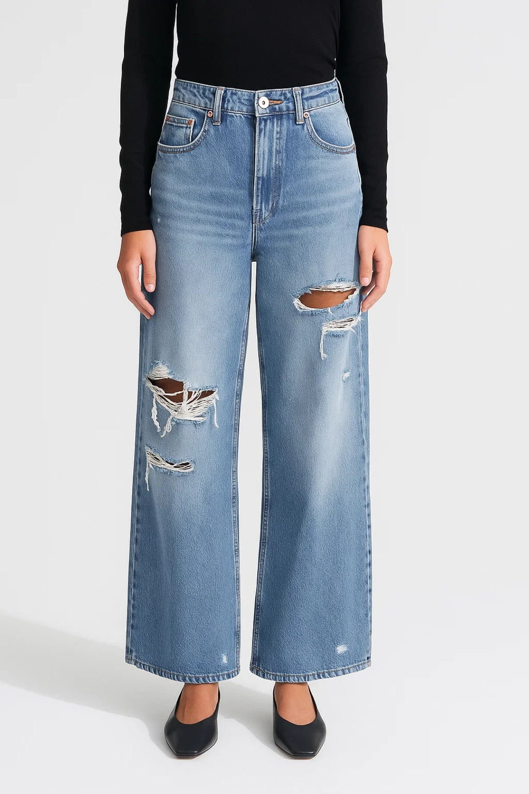 Dames Jeans | Wide Leg Pasvorm met Ripped Details | Casual Streetwear Look