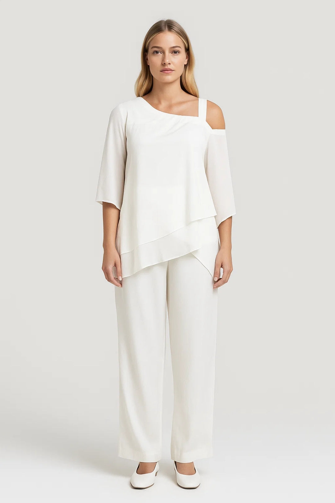 Dames Set - Asymmetrische Top met Wide Leg Broek | Elegant