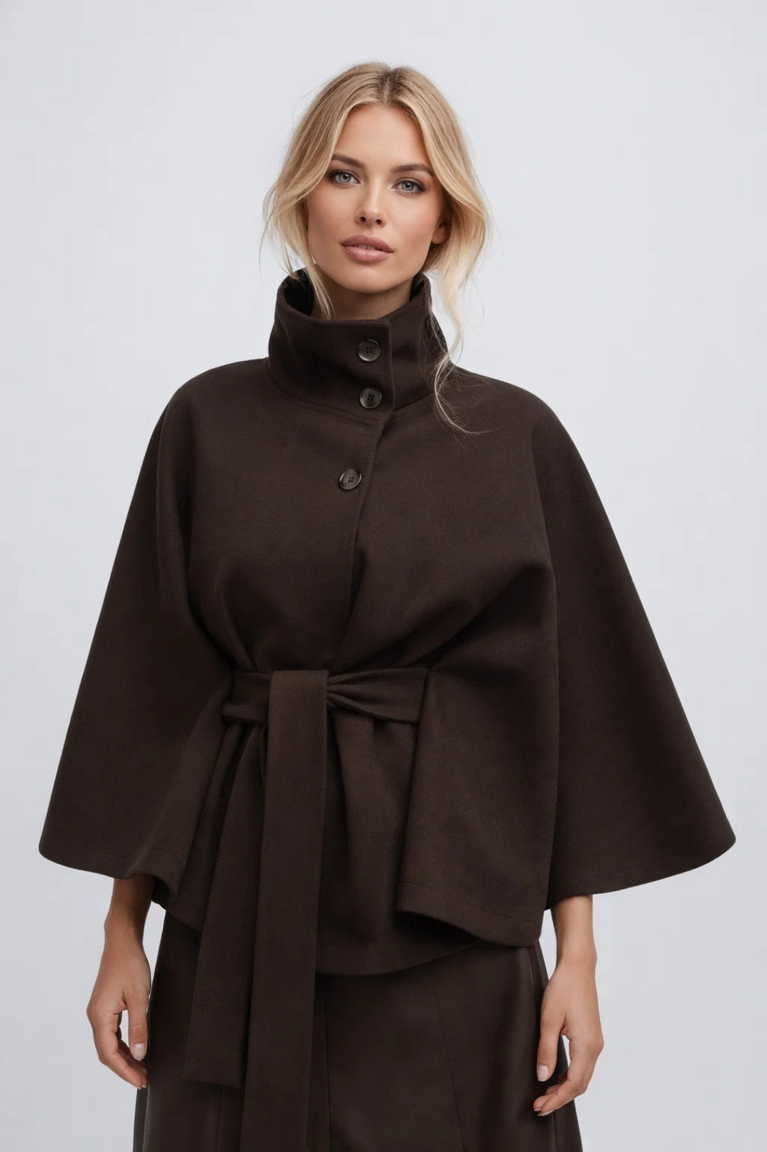 Jas Dames - Korte Oversized Stijl met Ceintuur en Opstaande Kraag | Chique
