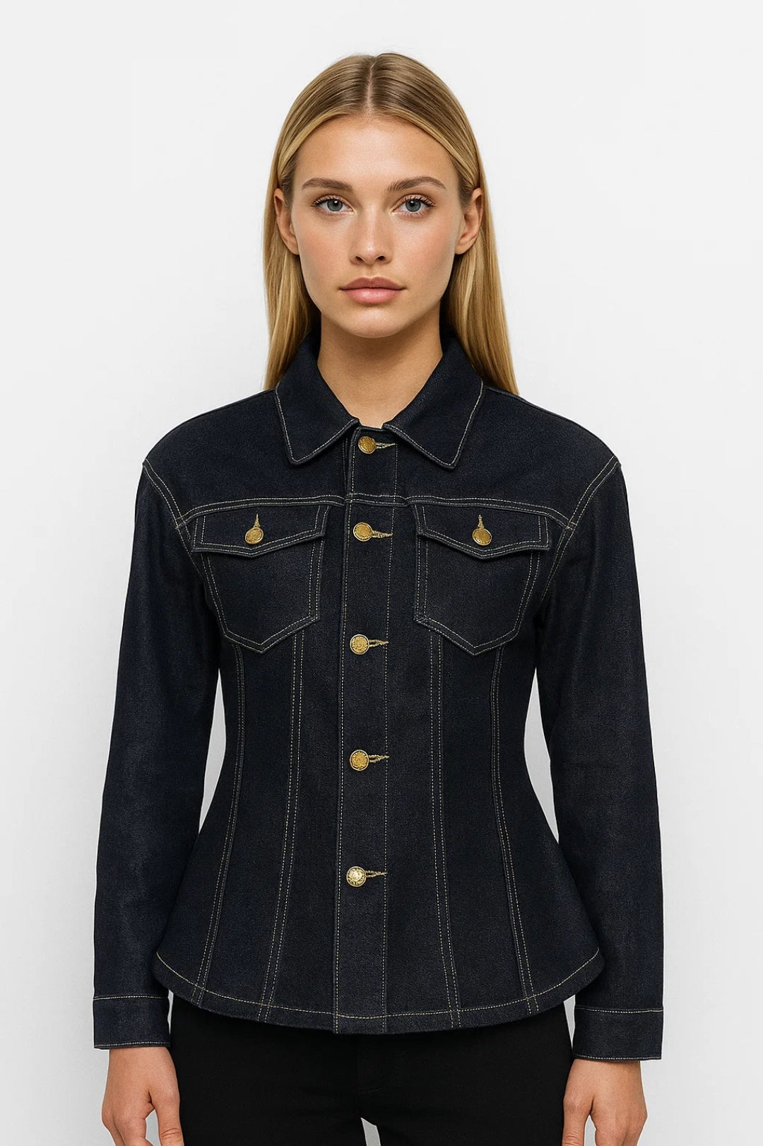 Damesjas | Getailleerd Denim Model met Gouden Knoopsluiting | Casual Chic voor Elk Seizoen