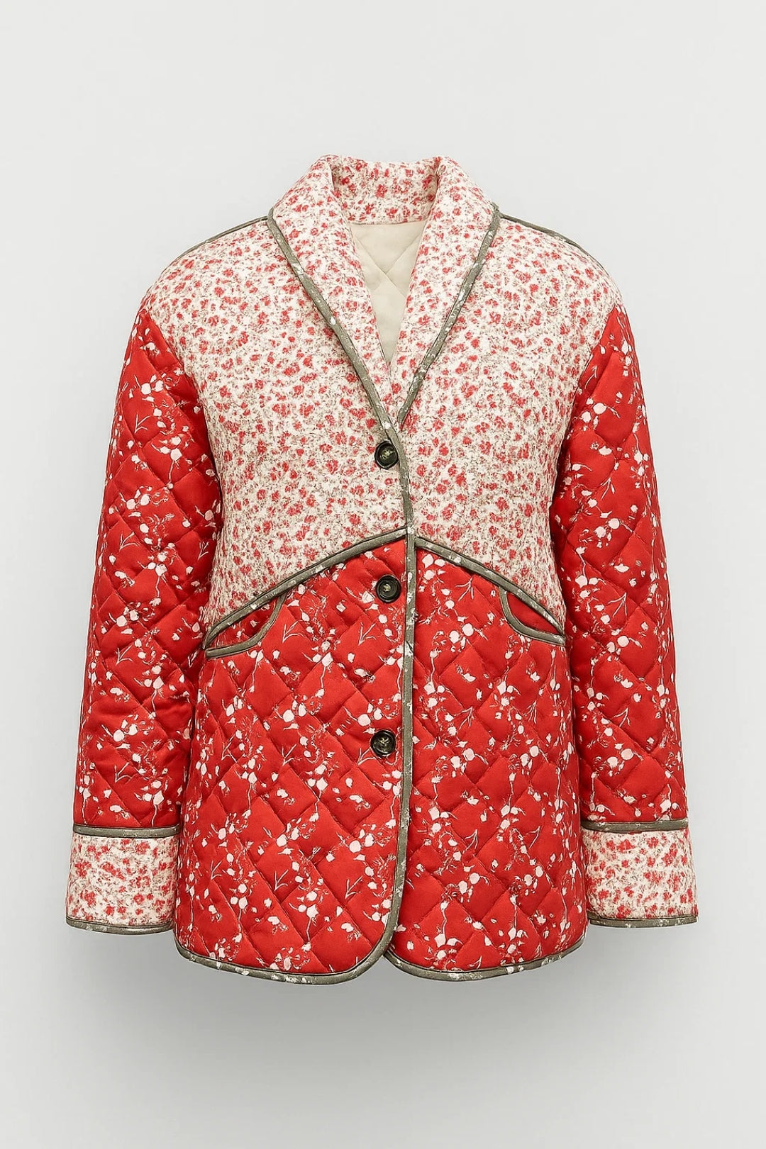 Damesjas | Gewatteerde Jas met Bloemenprint en Contrastdetails | Comfort en Karakter