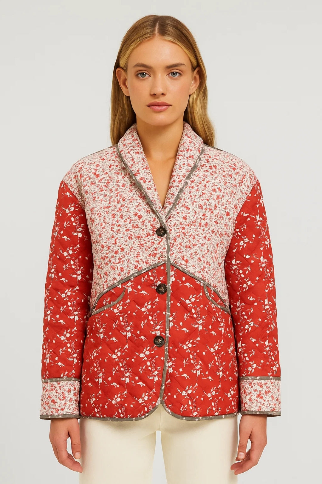 Damesjas | Gewatteerde Jas met Bloemenprint en Contrastdetails | Comfort en Karakter