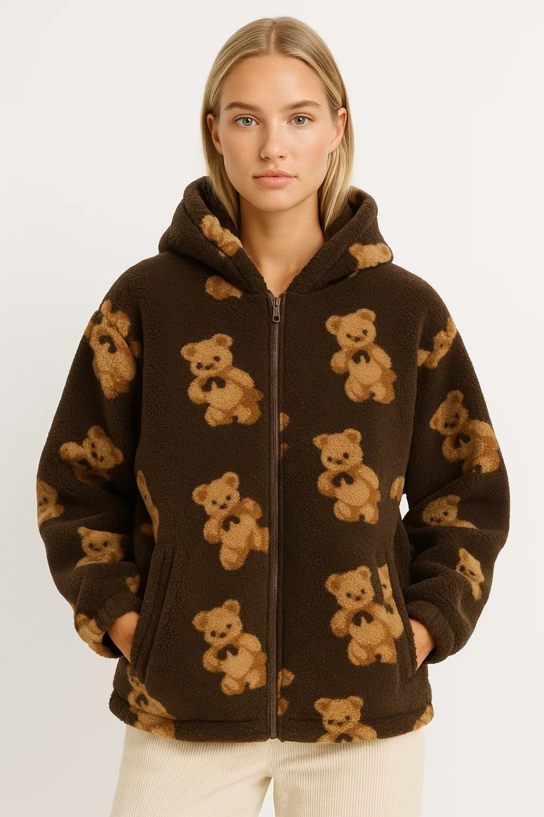 Damesjas | Zachte Fleece Jas met Capuchon en Speelse Print | Warm en Comfortabel
