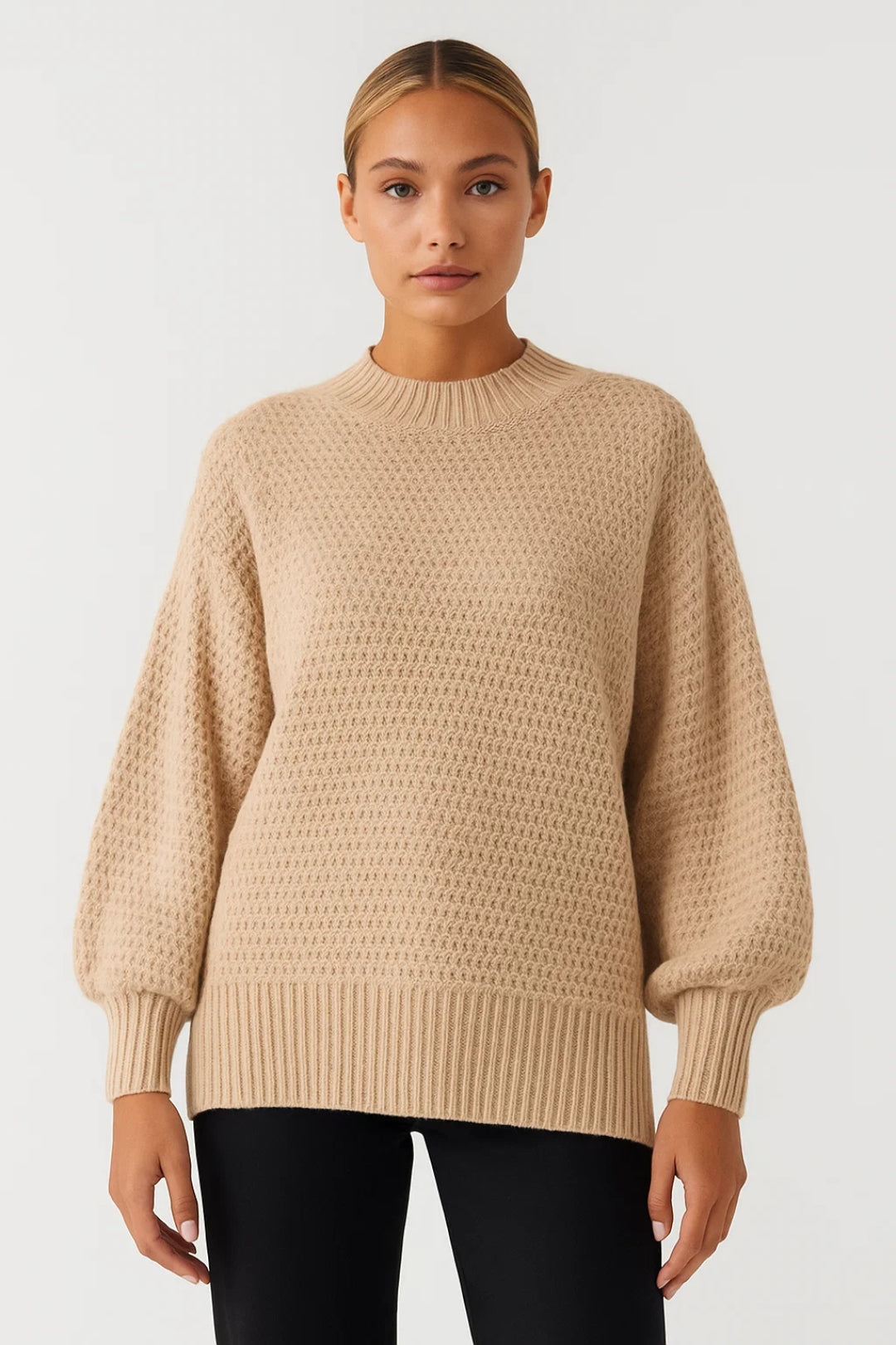 Damestrui | Gebreide Trui met Textuur en Ballonmouwen | Warm en Elegant