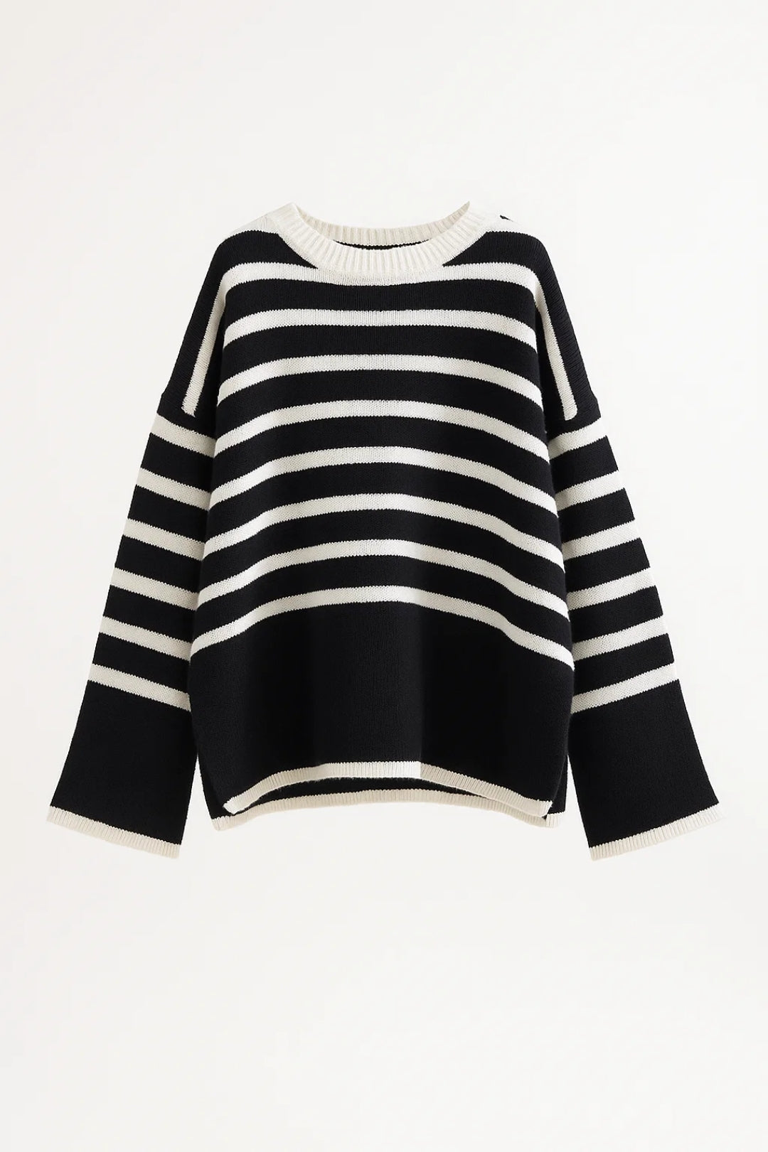 Damestrui | Gestreepte Trui met Ronde Hals en Verlaagde Schouders | Casual en Comfortabel