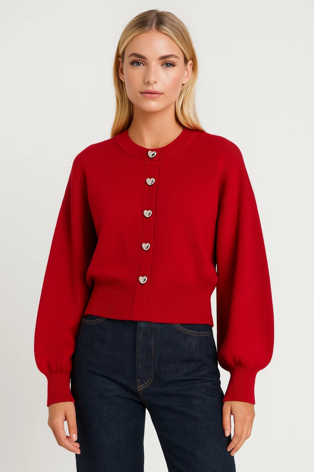 Damesvest met Hartknopen | Ronde Hals | Speels en Warm