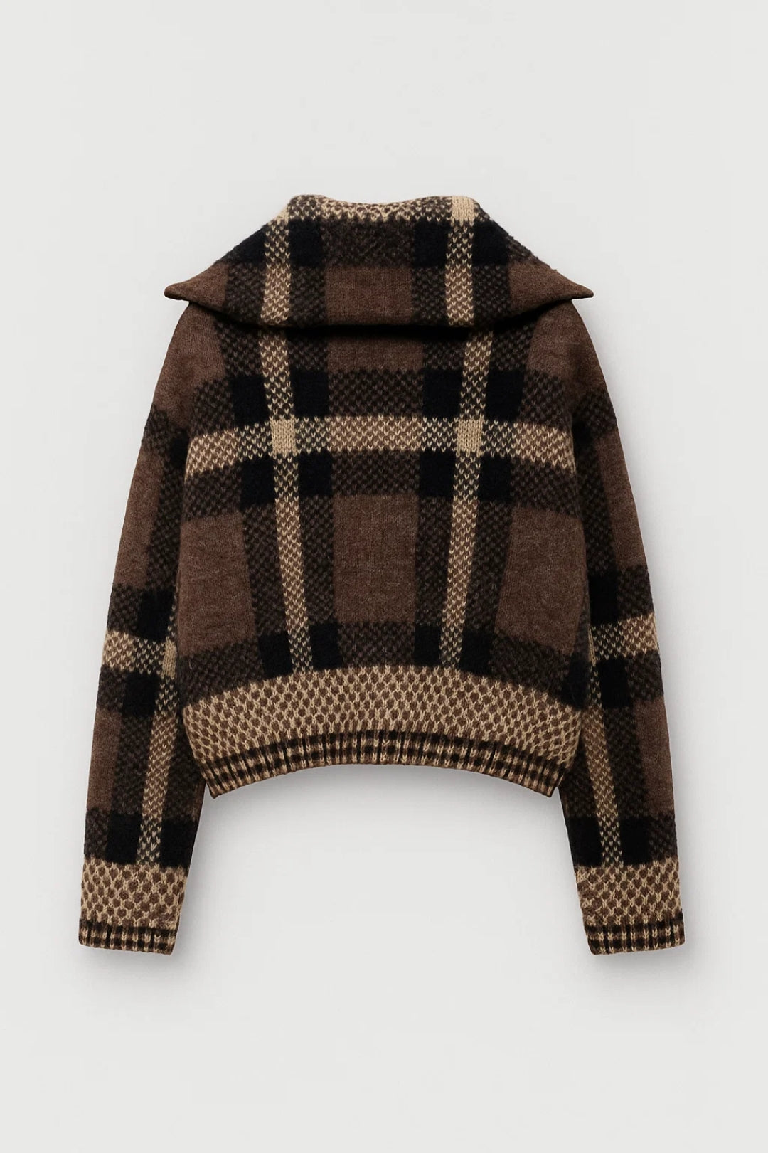 Damesvest met Rits | Ruitpatroon en Opstaande Kraag | Warm en Stijlvol