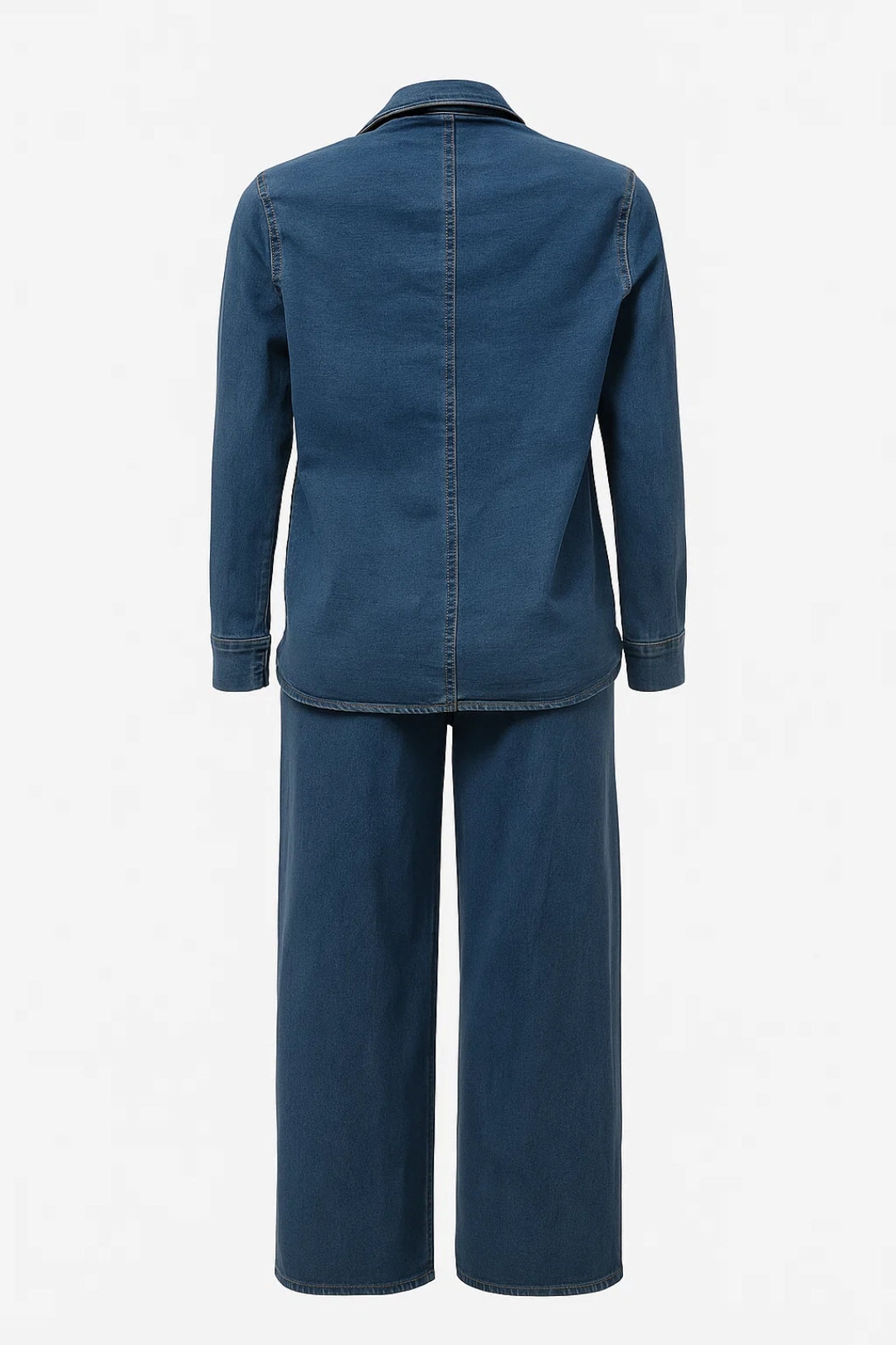 Denim Set | Casual Top met Kraag | Relaxte Broek met Rechte Pijpen