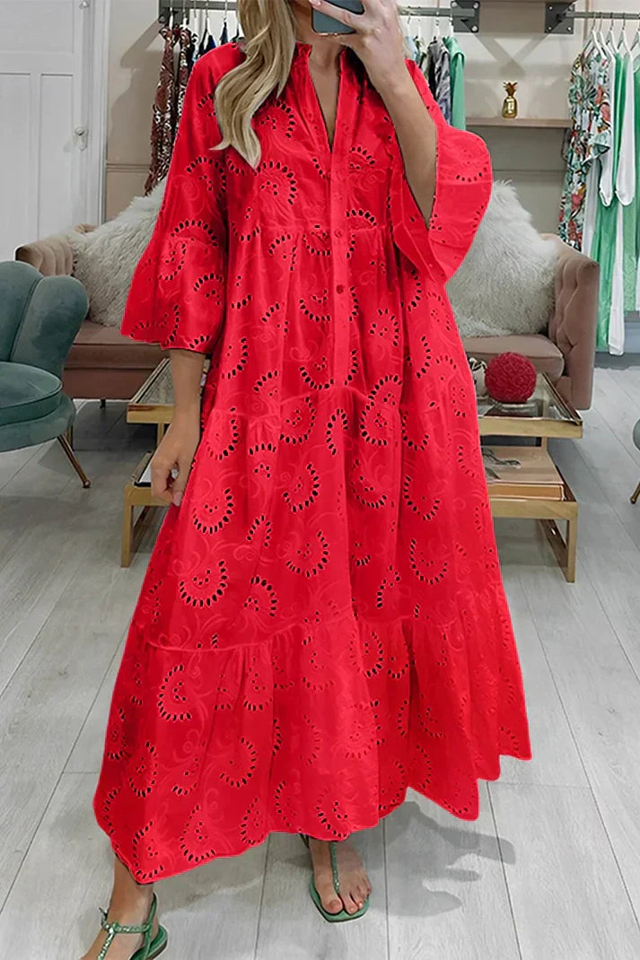 Eva - Feestelijke Zomerjurk Dames met V-hals en Broderie Borduurwerk