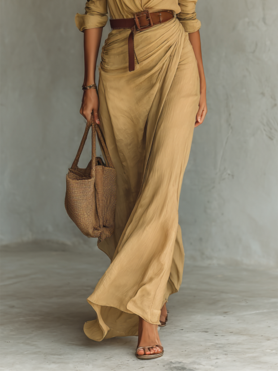Eva - Stijlvolle Zomerjurk Dames Maxi met Diepe V-hals en Ceintuur