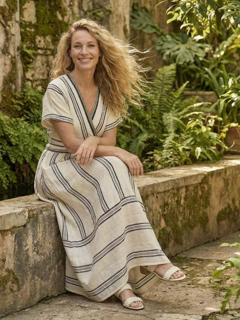 Femke - Boho Maxi Linnen Jurk Dames met V-hals en Wikkelmodel