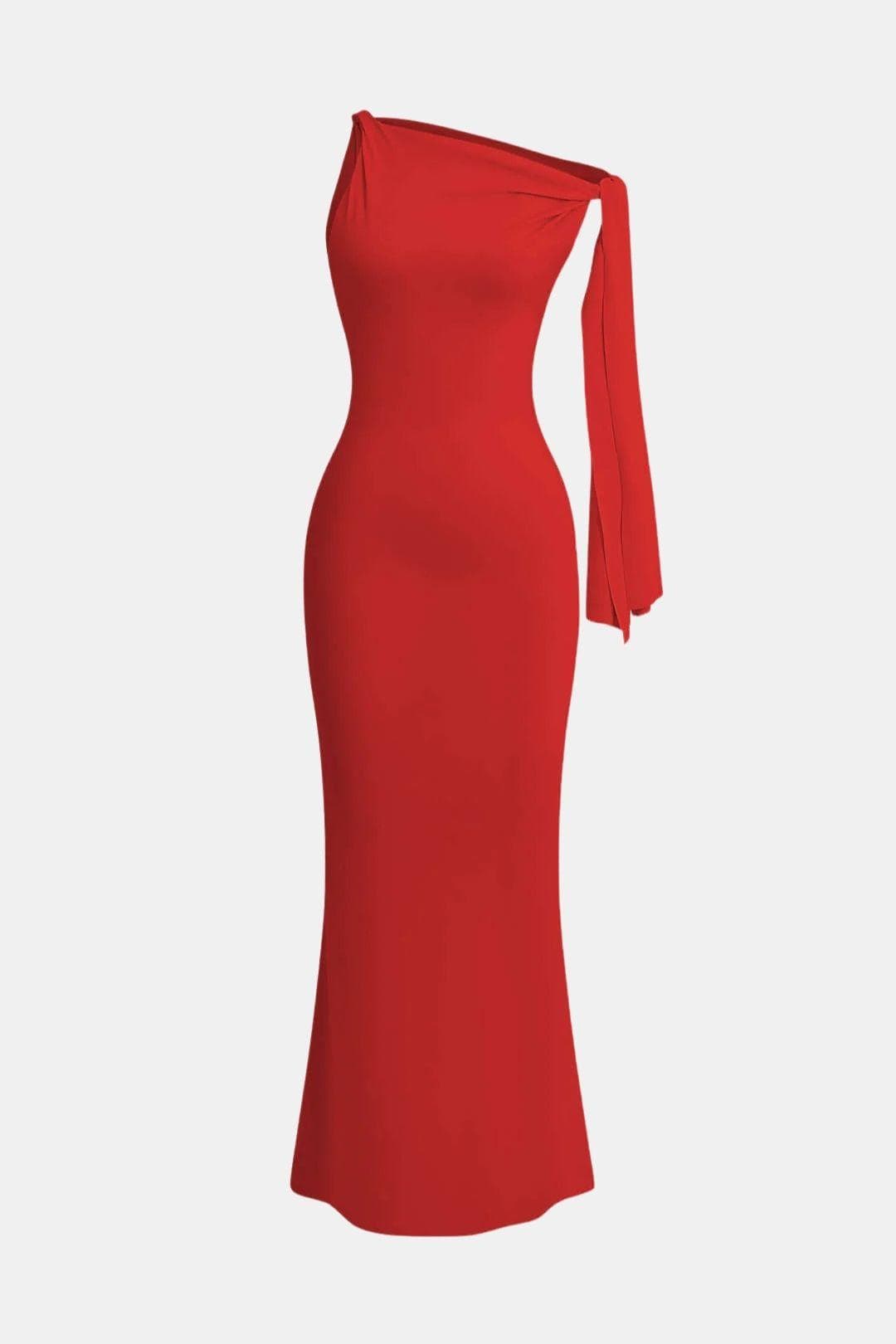 Femke - Elegante Bruiloft Gastenjurk Dames met One-shoulder Mouw en Slanke Lijn
