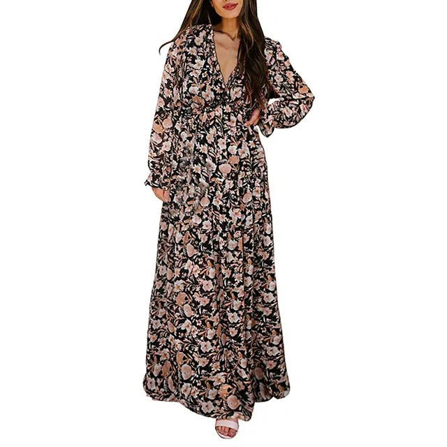Femke - Romantische Bruiloft Gastenjurk Dames met Bloemenprint en Ruffle V-hals