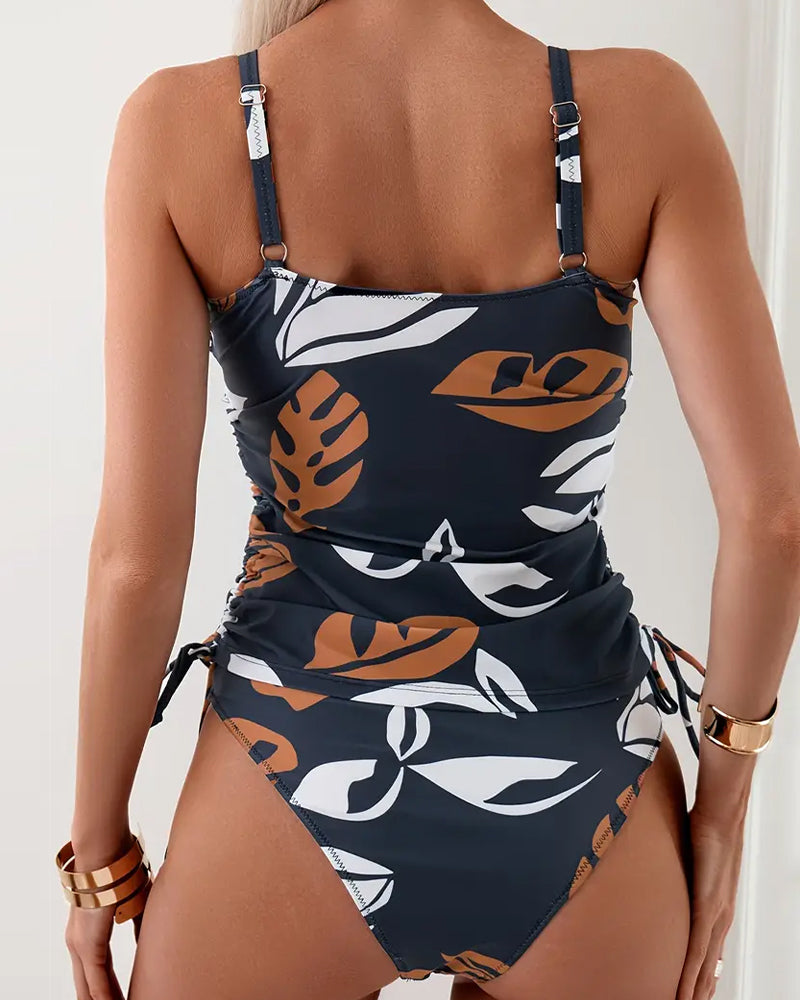 Femke - Stijlvolle Tankini Dames met Tropische Print en Verstelbare Zijkoordjes