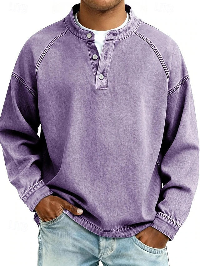 Finn - Heren Sweater Oversized met Knoopsluiting en Opstaande Kraag