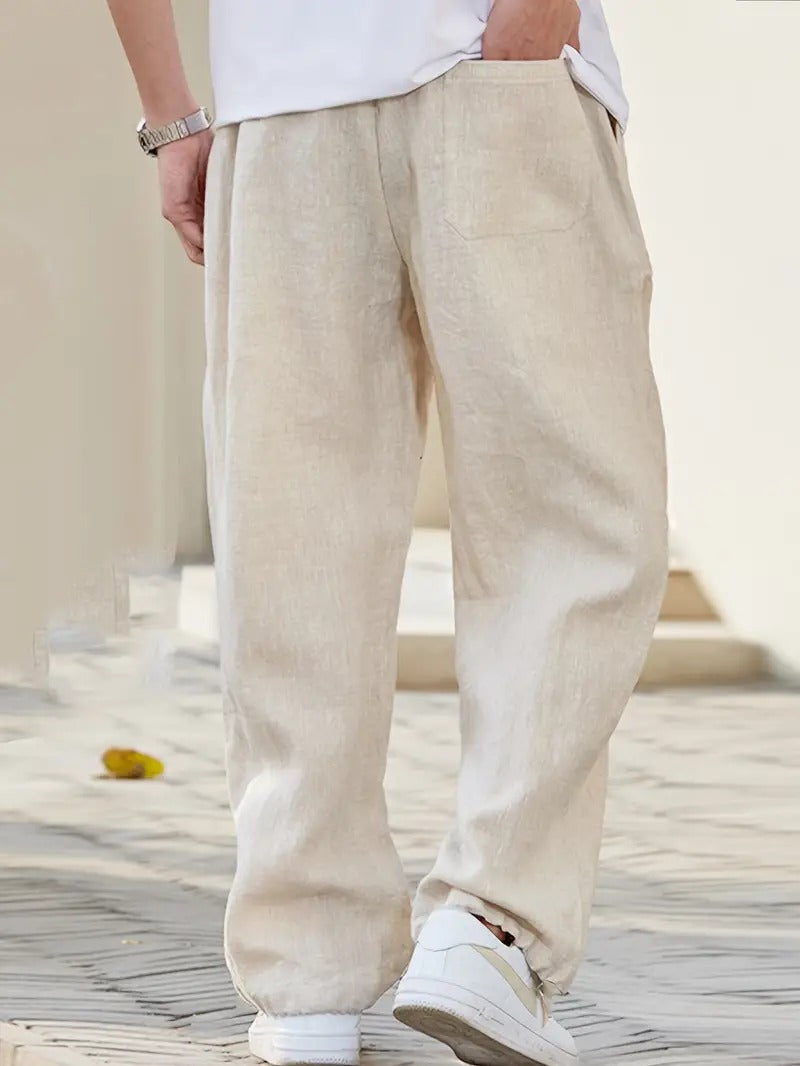 Finn - Trendy Wijde Linnen Broek Heren met Elastische Taille en Zakken