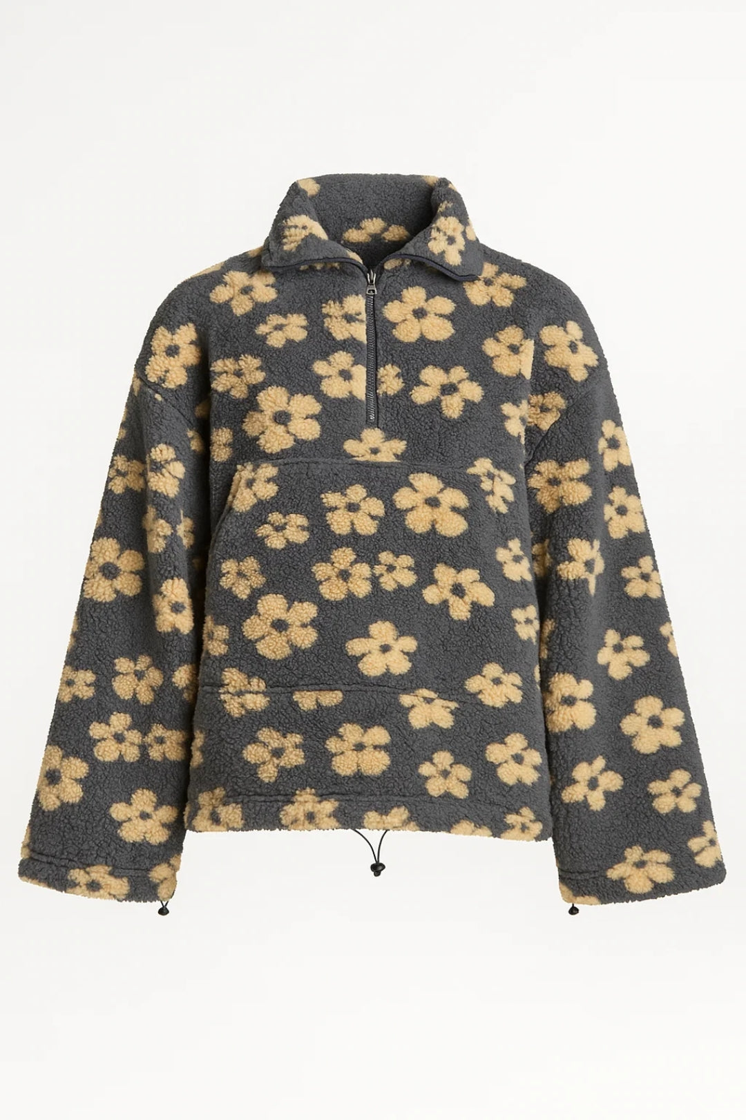 Fleece Trui voor Dames | Bloemenprint met Ritskraag | Warme Casual Look