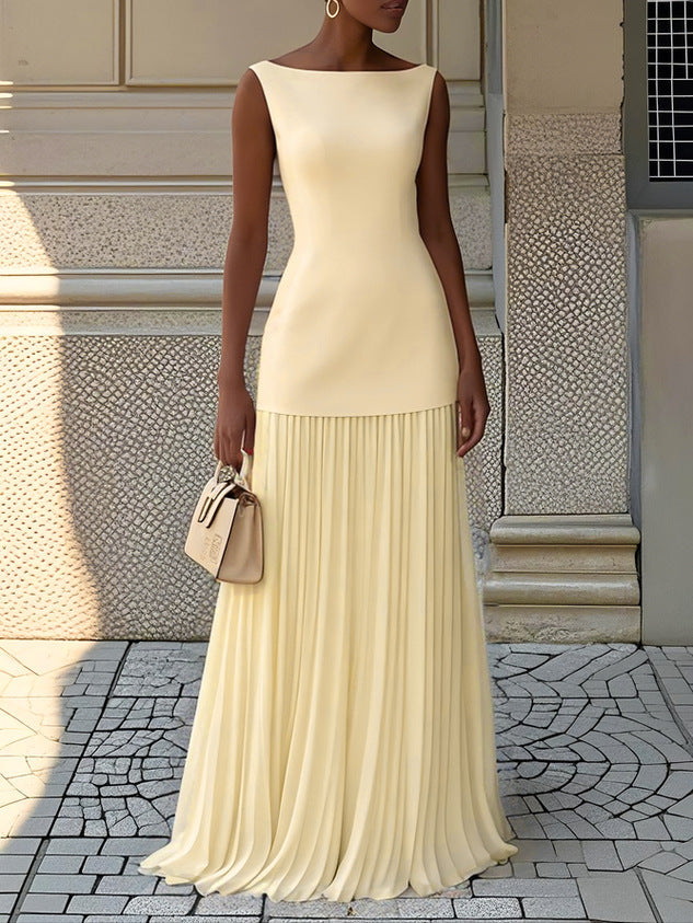 Floor - Chique Bruiloft Gastenjurk Dames met Boothals en Geplooide Maxi-rok
