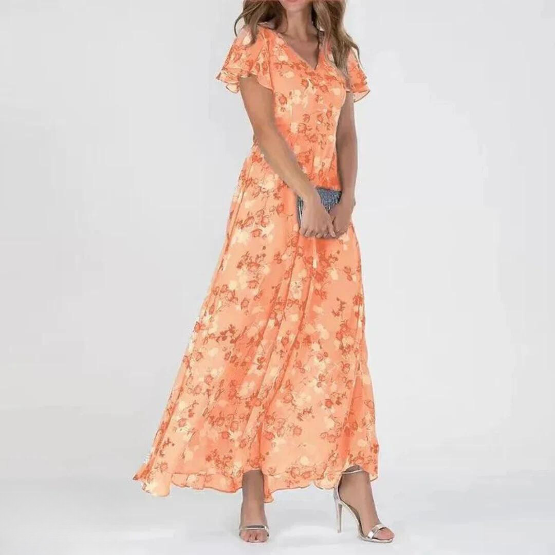 Floor - Romantische Zomerjurk Dames Maxi met V-hals en Bloemenprint