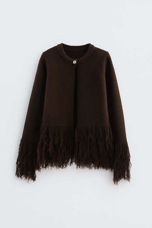 Gebreid Vest | Franje-Afwerking en Enkele Knoopsluiting | Elegante Boho Stijl