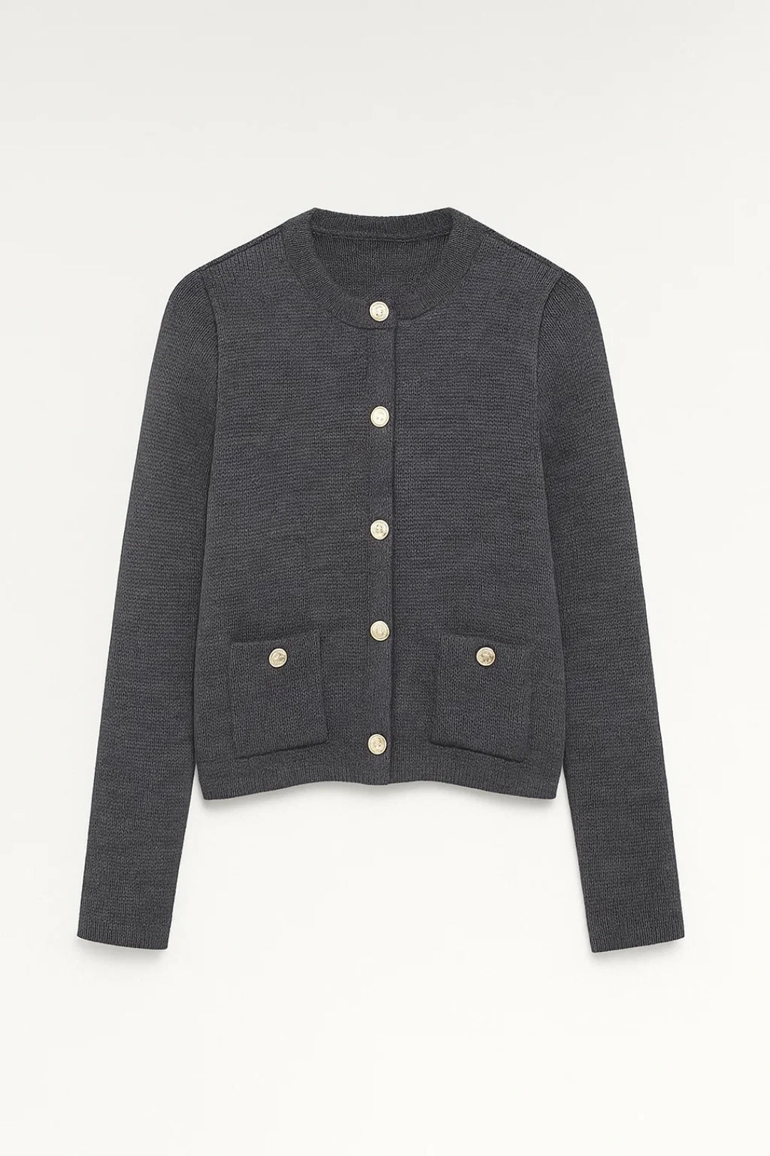 Gebreid Vest | Goudkleurige Knoopsluiting met Opgestikte Zakken | Klassieke Elegantie
