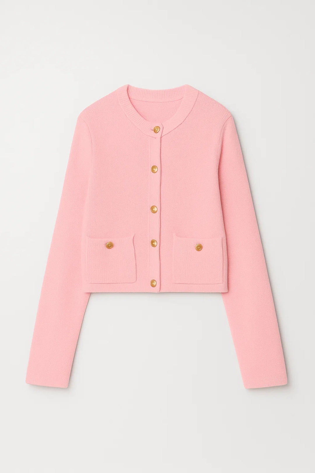 Gebreid Vest | Goudkleurige Knoopsluiting met Opgestikte Zakken | Klassieke Elegantie