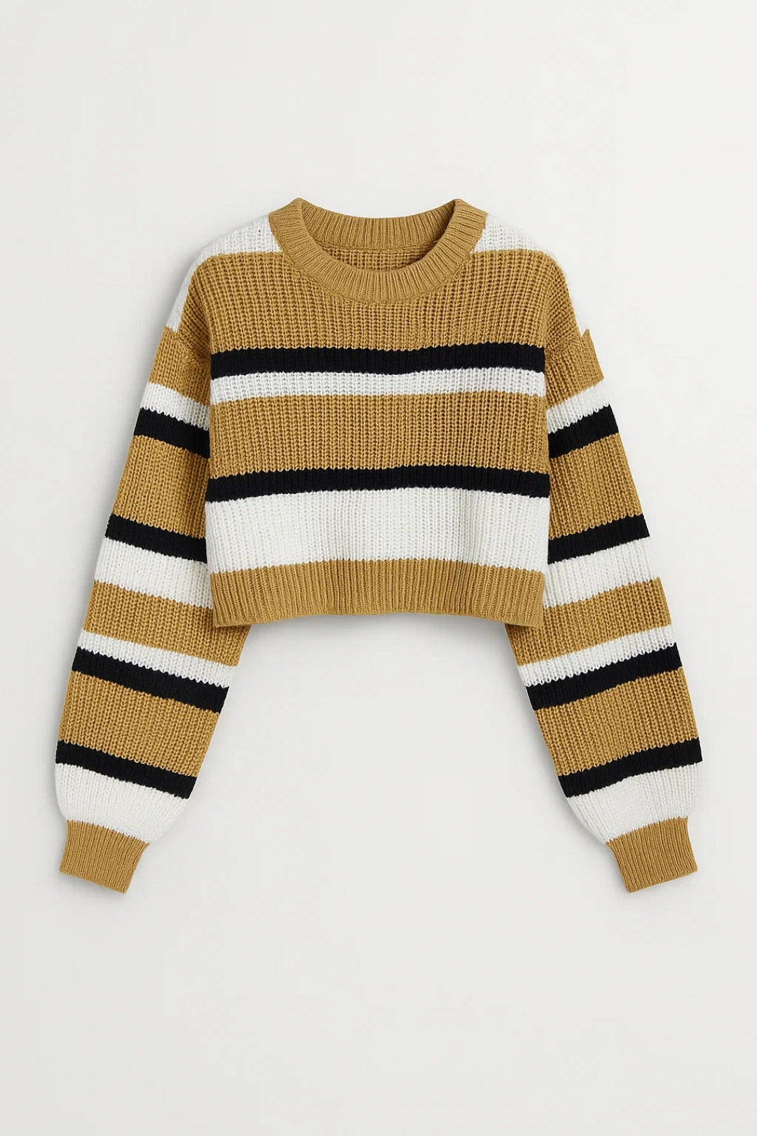 Gebreide Cropped Trui | Gestreept Design met Ronde Hals | Trendy en Comfortabel