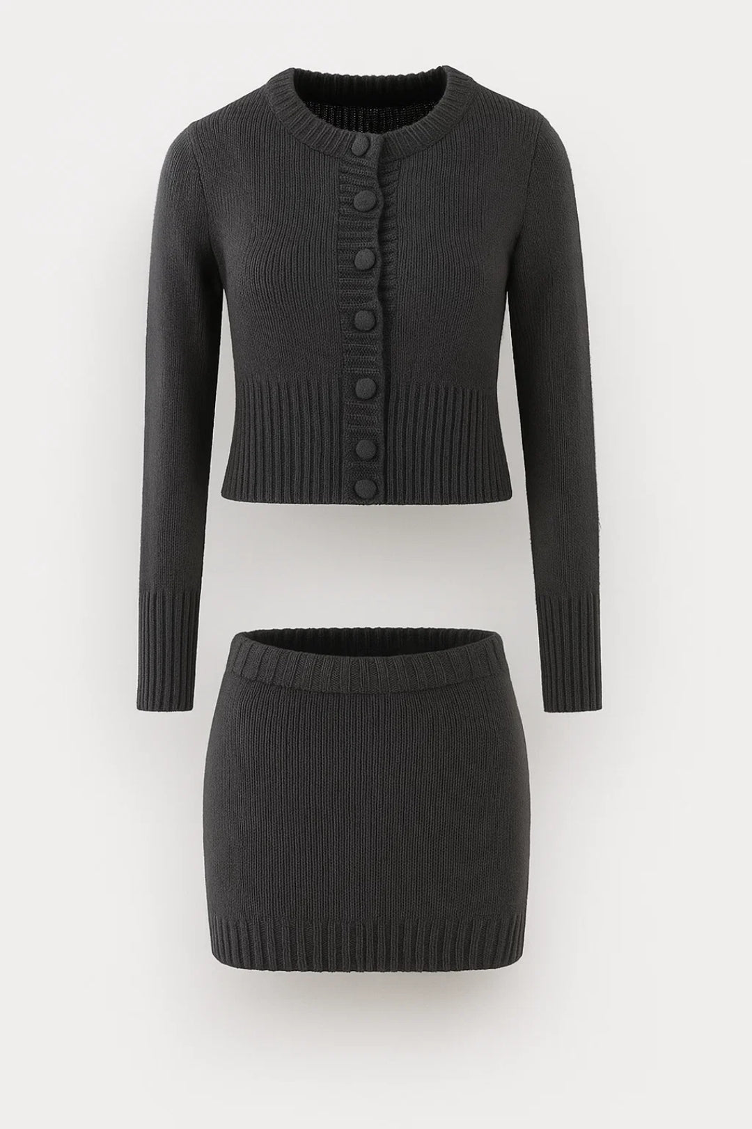 Gebreide Damesset | Fijngebreide Top met Knopen en Rok | Comfortabele Elegantie