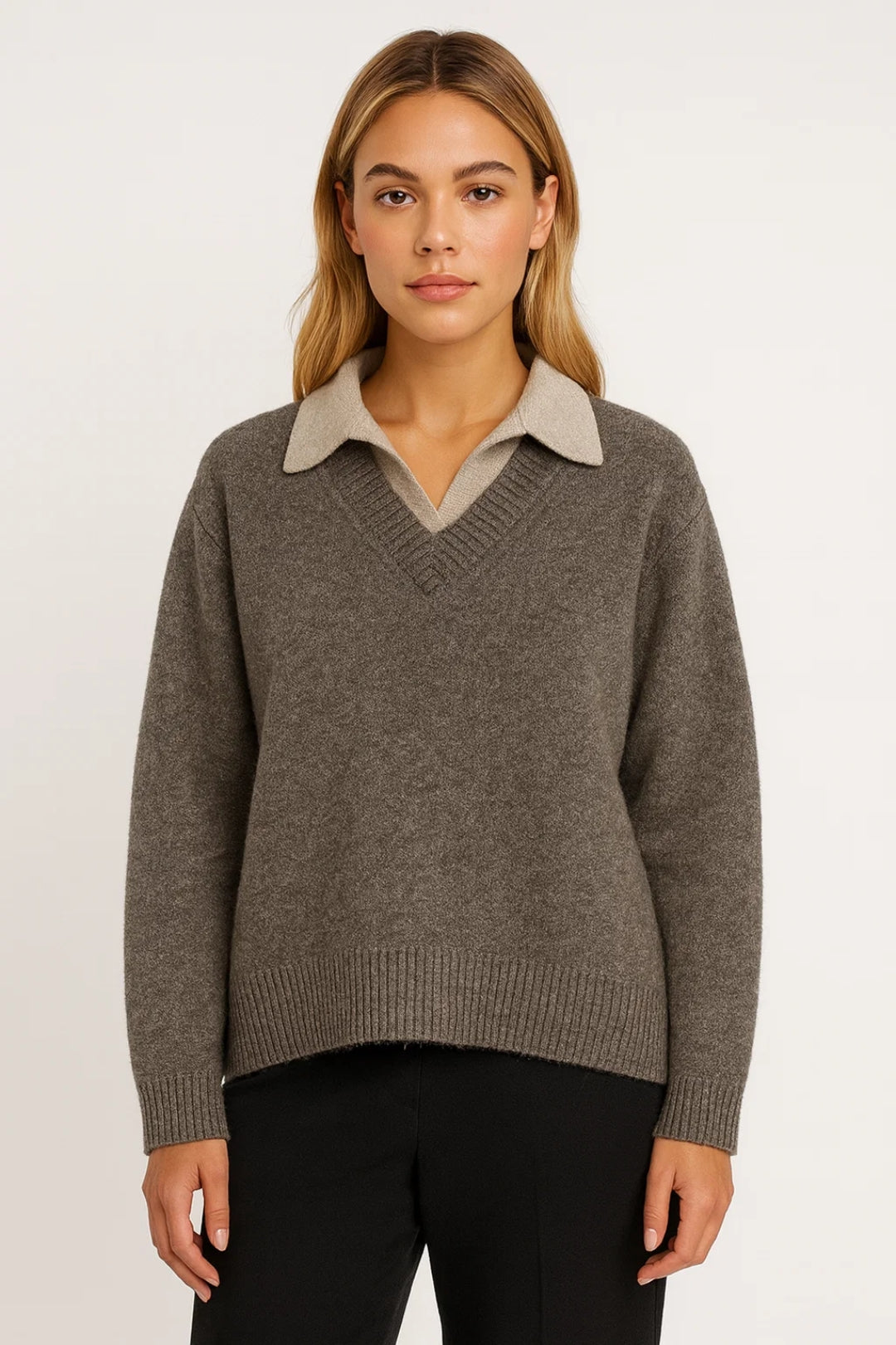 Trui Dames | Gebreid | Contrasterende Kraag | Herfst | Comfortabele pasvorm | Ideaal voor koelere dagen