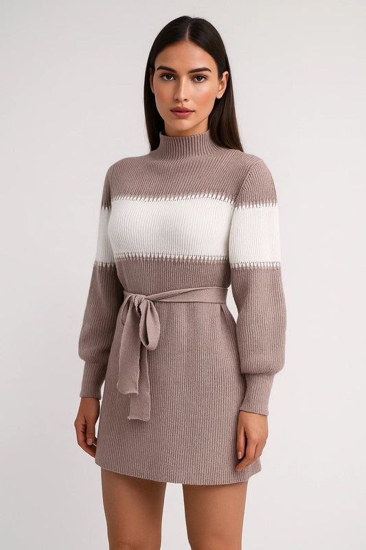 Gebreide Jurk | Mini Model met Tailleceintuur | Warm en Modern