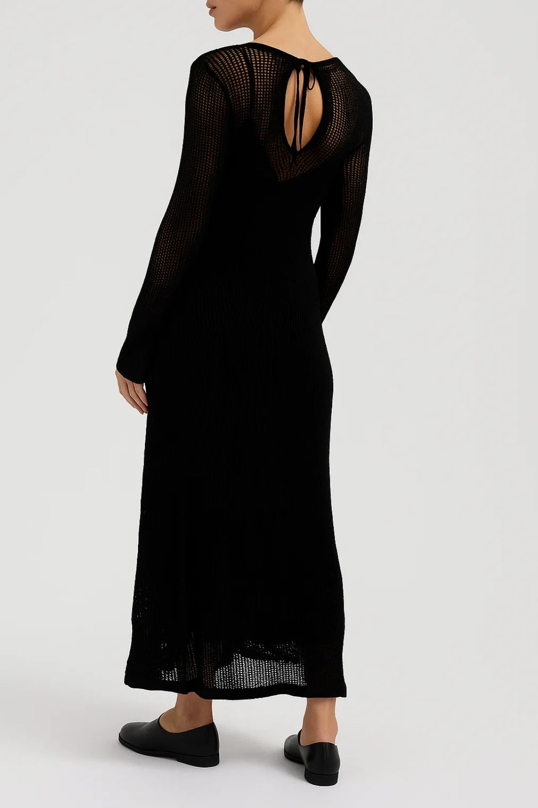 Gebreide Maxi Jurk | Lange Mouwen met Transparante Textuur | Moderne Gelaagde Look