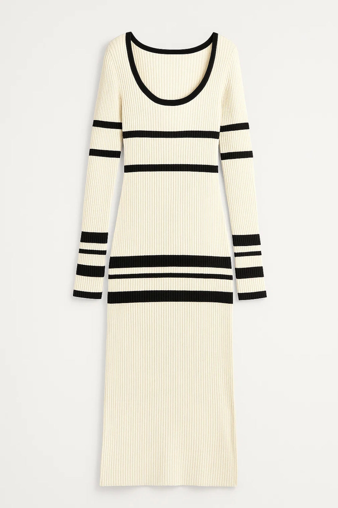 Maxi Jurk Dames - Lange Mouwen Gebreid Streeppatroon | Casual