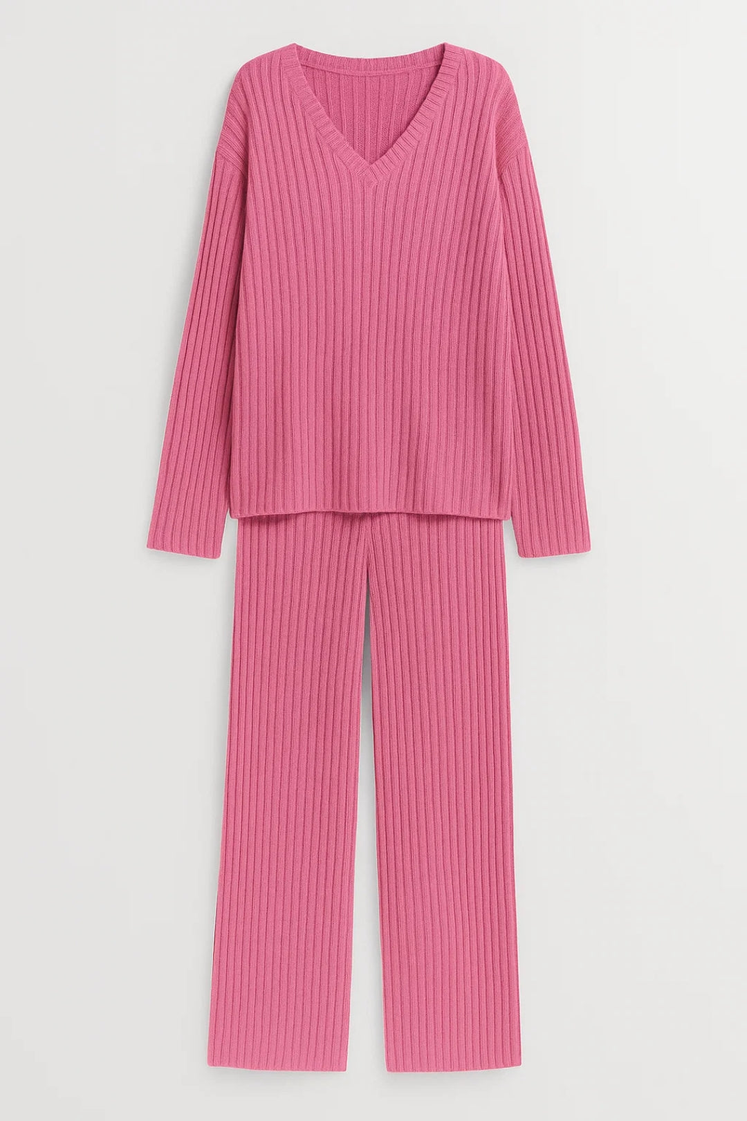 Geribbelde Lounge Set | Comfort Fit Met V-Hals | Zacht en Casual