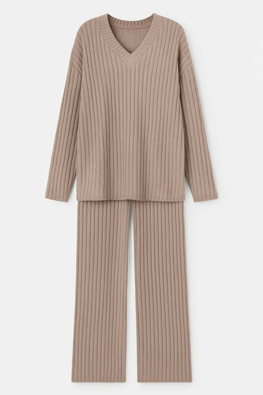 Geribbelde Lounge Set | Comfort Fit Met V-Hals | Zacht en Casual