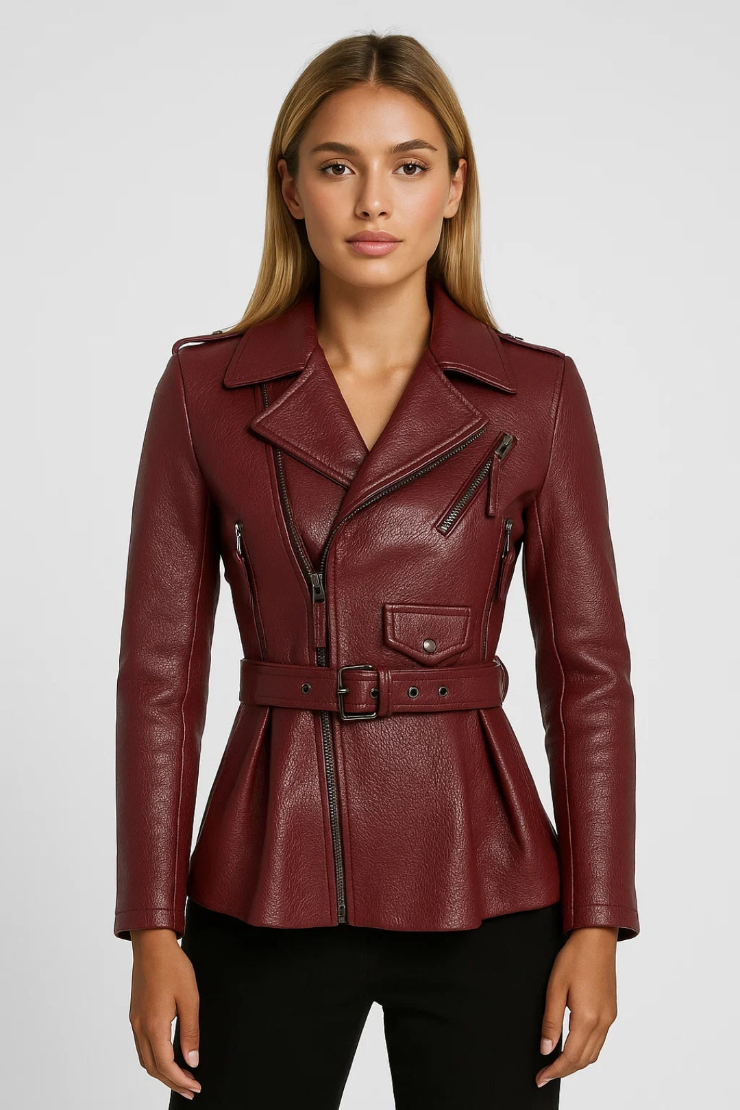 Getailleerd Bikerjack Dames | Ritsdetails en Tailleceintuur | Stoere Elegante Look