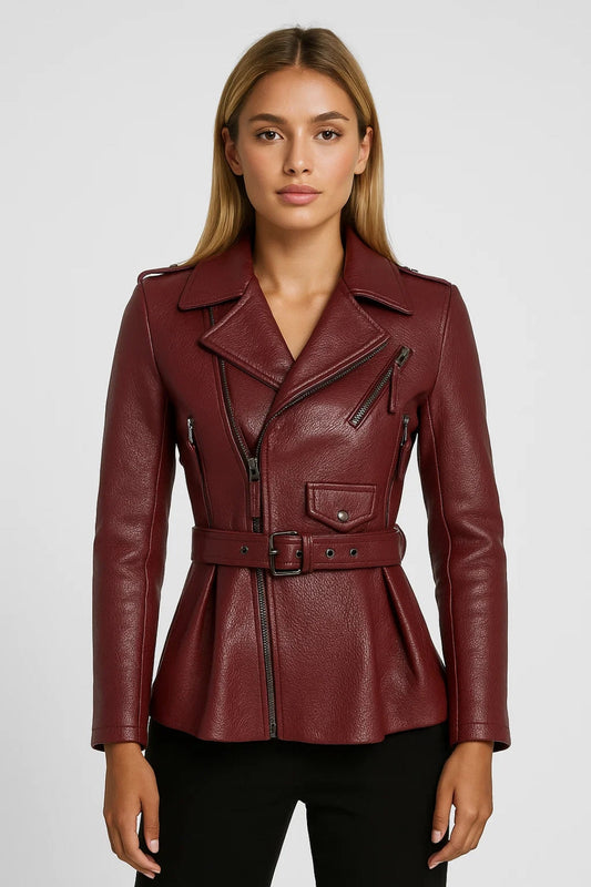 Getailleerd Bikerjack Dames | Ritsdetails en Tailleceintuur | Stoere Elegante Look