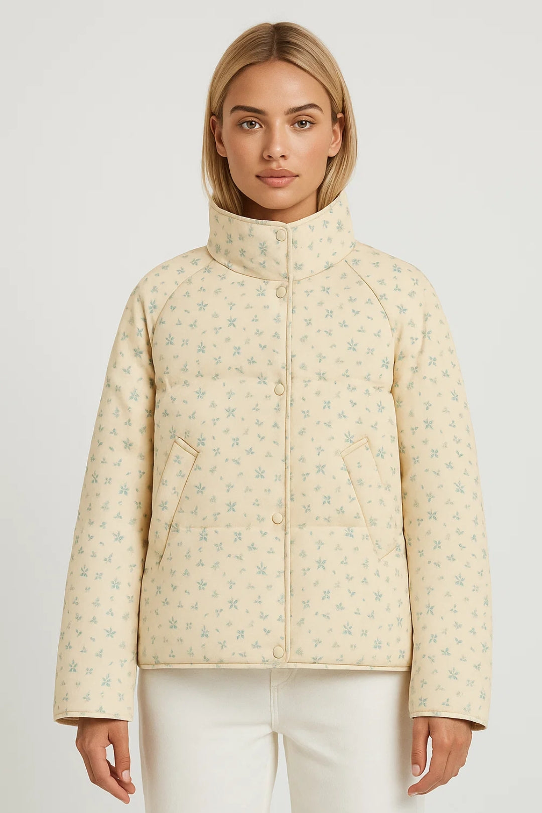 Gewatteerde Jas | Subtiele Print met Opstaande Kraag | Elegant en Comfortabel