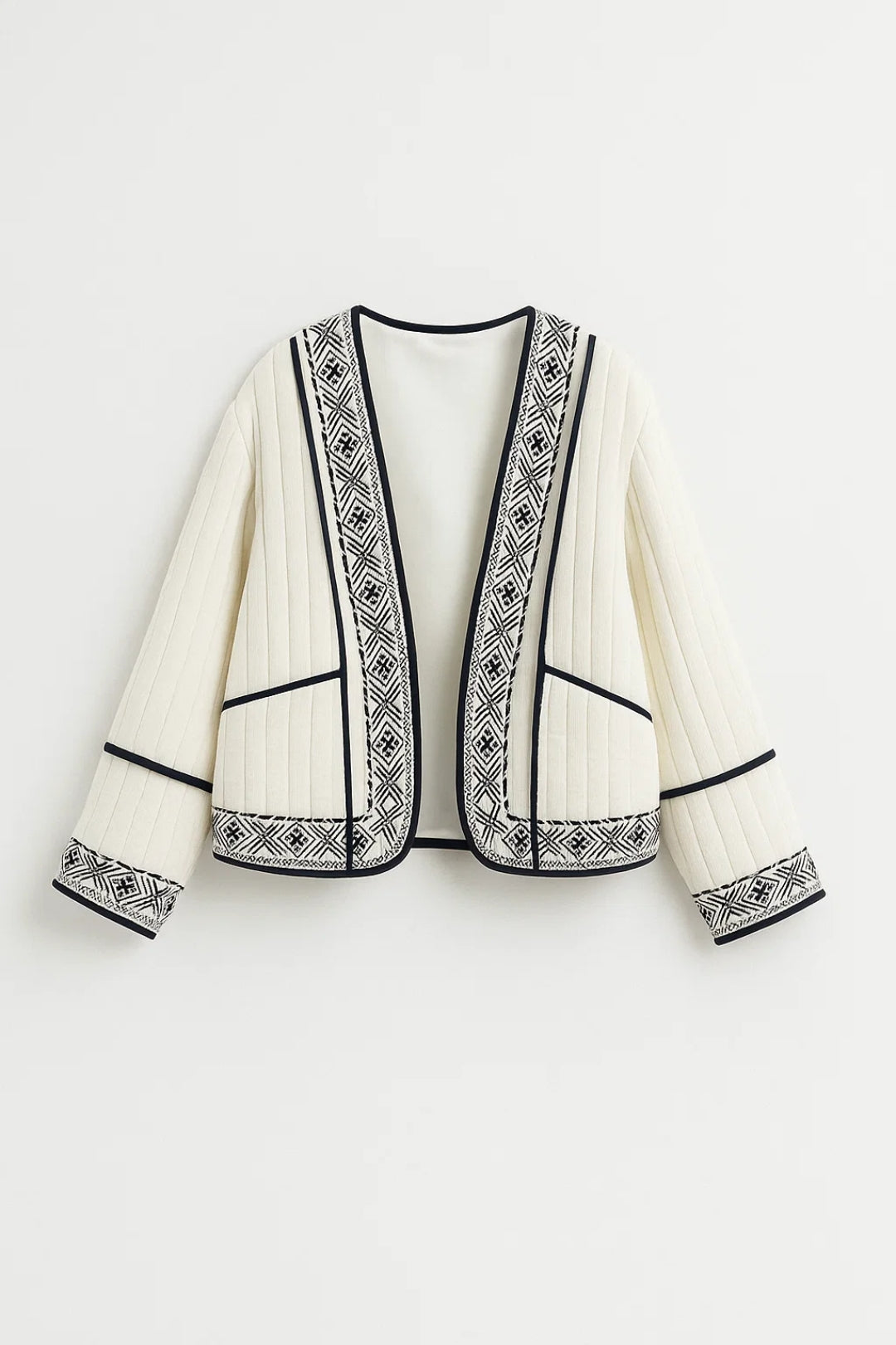 Geweven Damesvest | Korte Open Jas met Borduursel | Elegant en Comfortabel