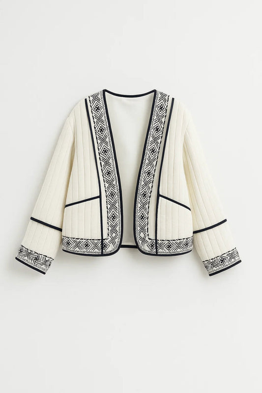 Geweven Damesvest | Korte Open Jas met Borduursel | Elegant en Comfortabel