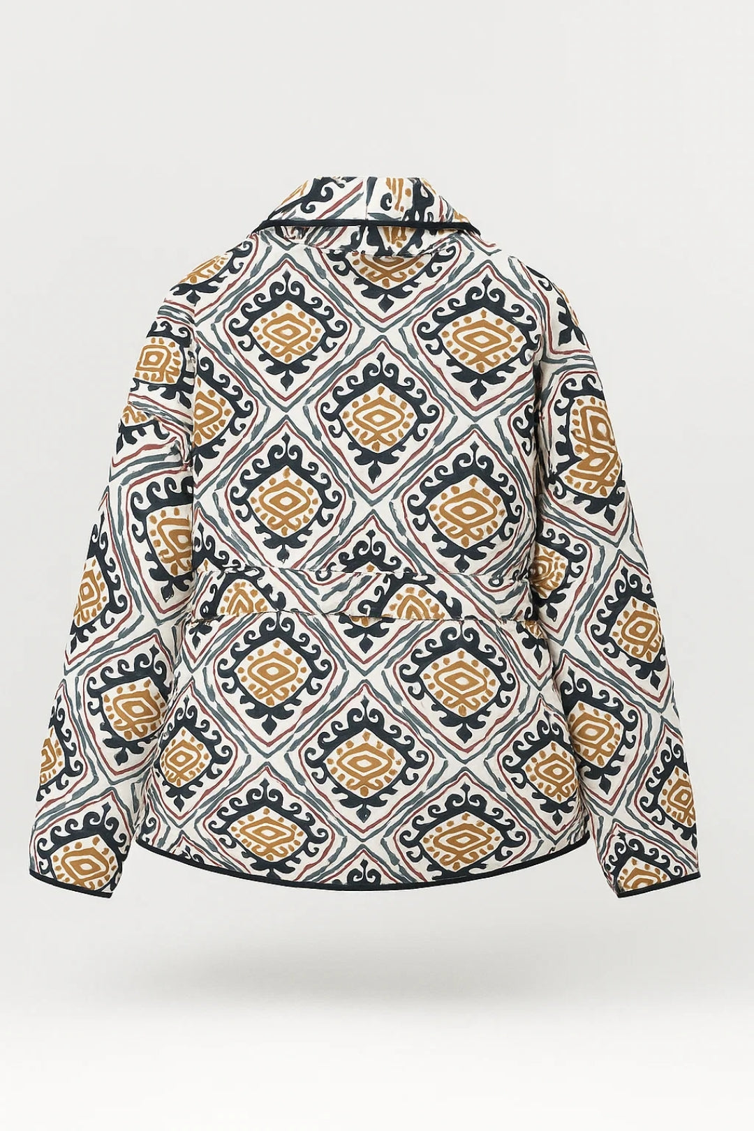 Grafisch Gewatteerd Vest | Damesjas met Ceintuur | Comfort en Statementstijl