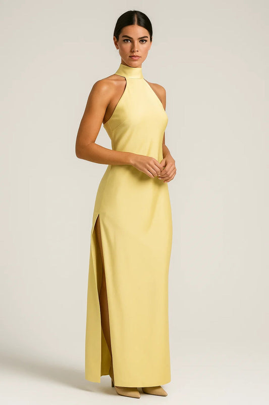 Halterjurk Lang | Elegante Snit met Zijsplit | Lichtgewicht en Ademend