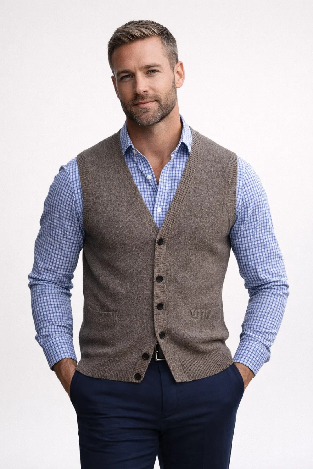 Gilet Heren - Gebreid Mouwloos Vest met V-hals en Knoopsluiting | Klassiek